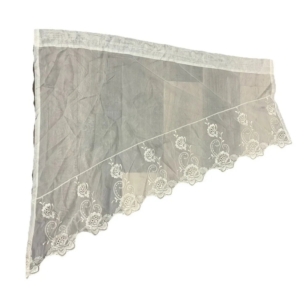 Vintage Swag Curtain One‎ Panel Ivory Floral Embroidered Trim Right Side 42x40